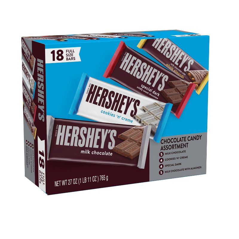 Hershey's Milk Chocolate, Dark Chocolate and White Crème Assortment Candy Bars Variety Pack - 27oz/18ct