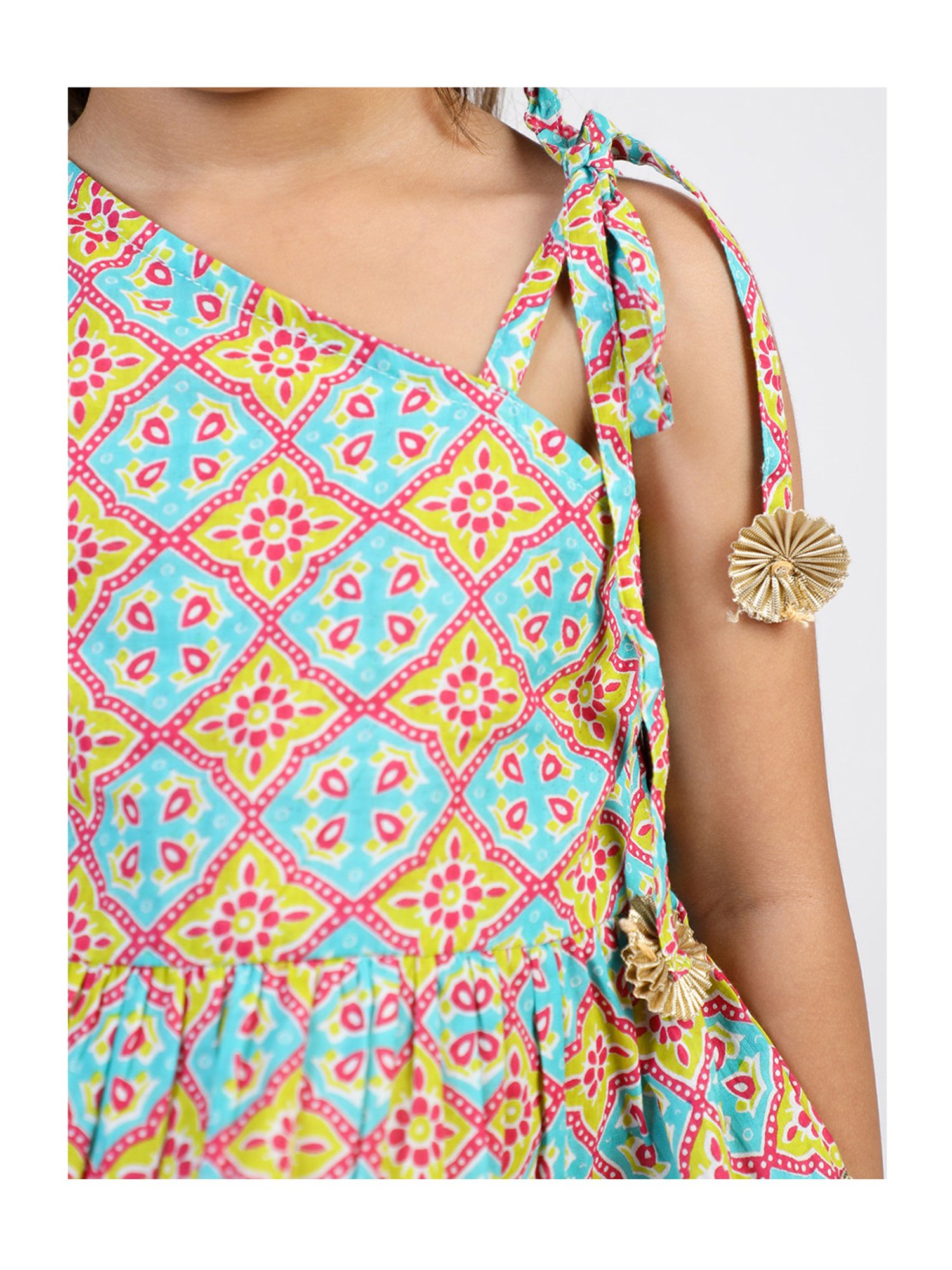 Budding Bees Kids Turquoise Printed Top with Pants