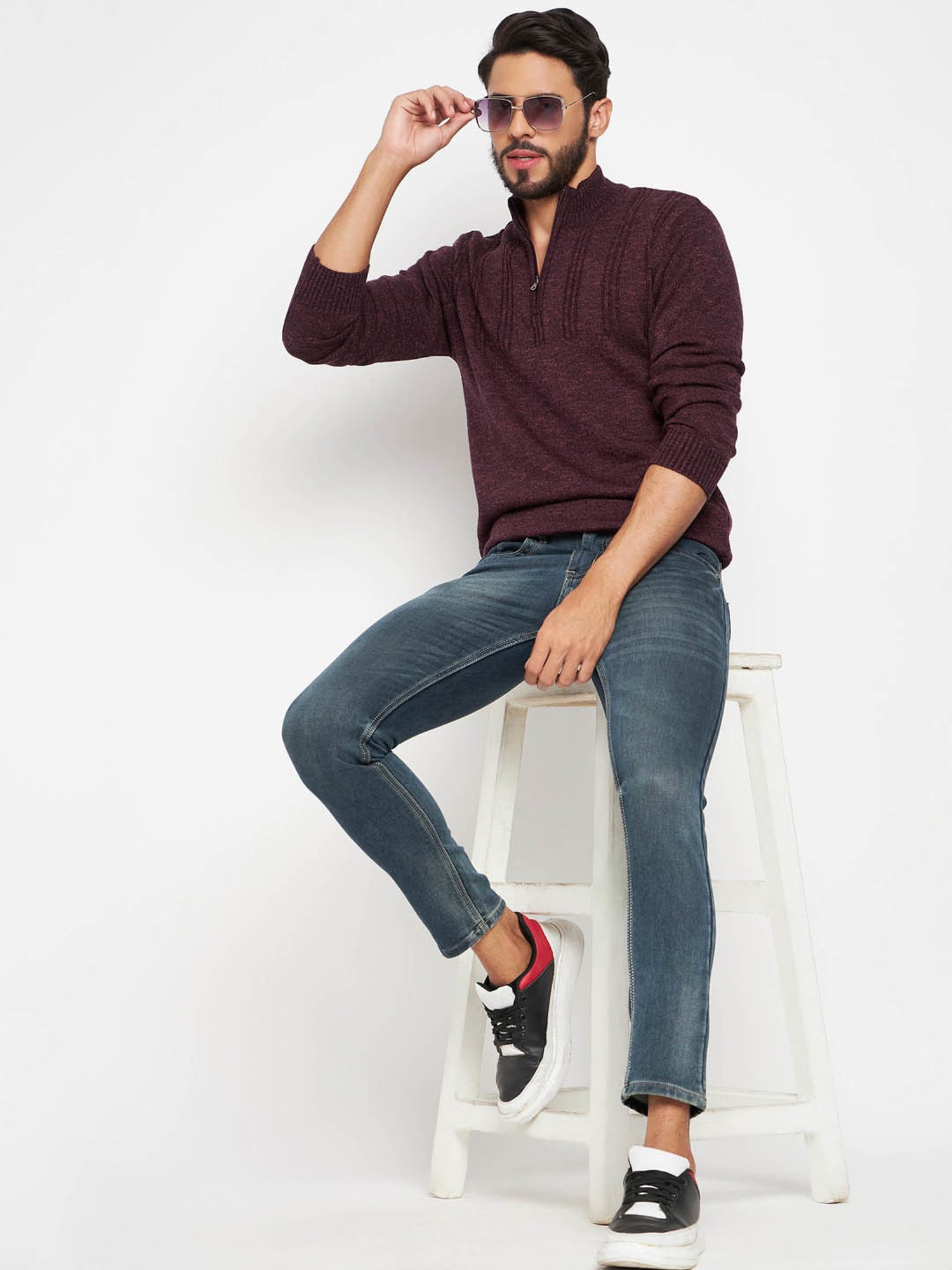 Duke Wine Self Striped Sweater