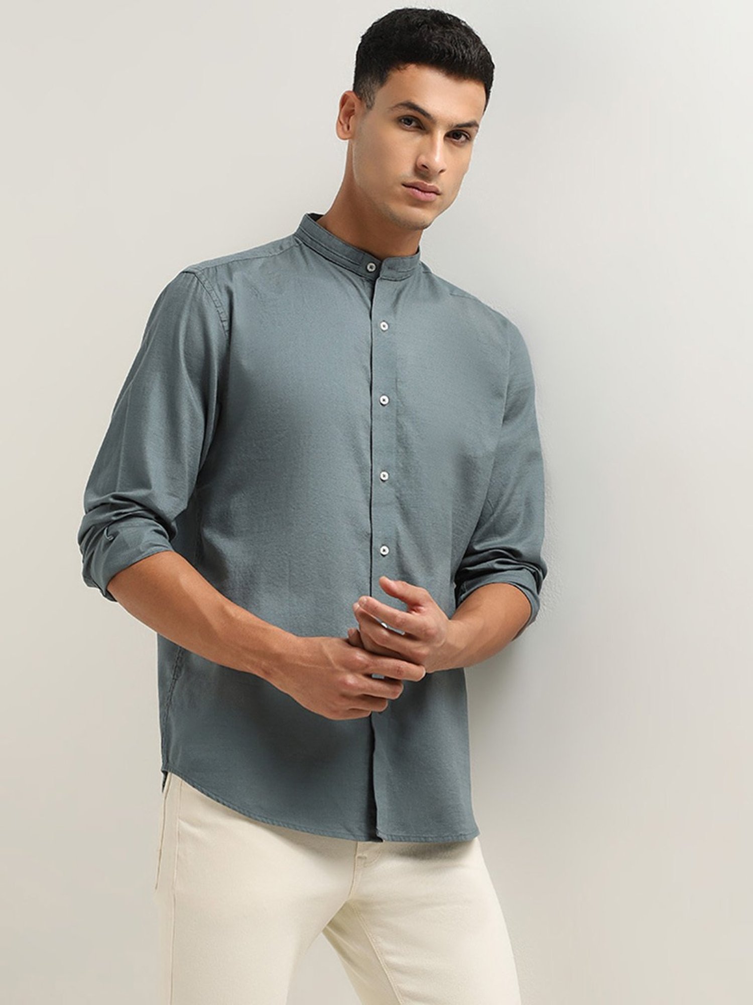 Ascot by Westside Teal Relaxed Fit Solid Shirt