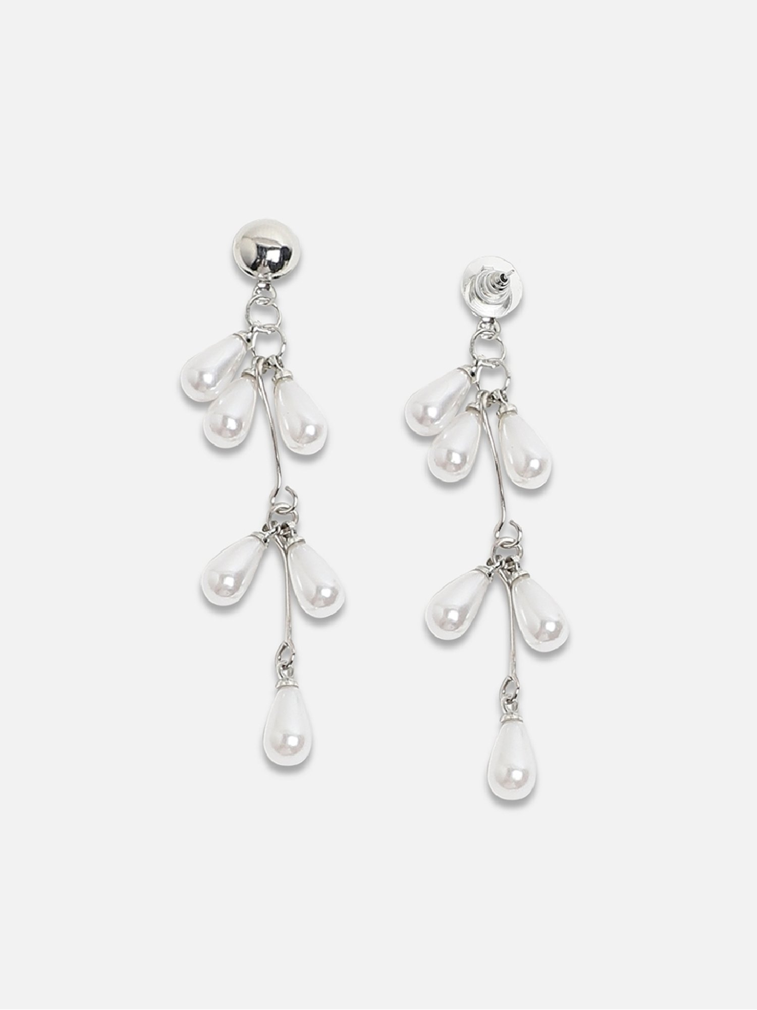 Sohi Women's Pearl Cluster Drop Earrings  Pearl White & Chalice Silver