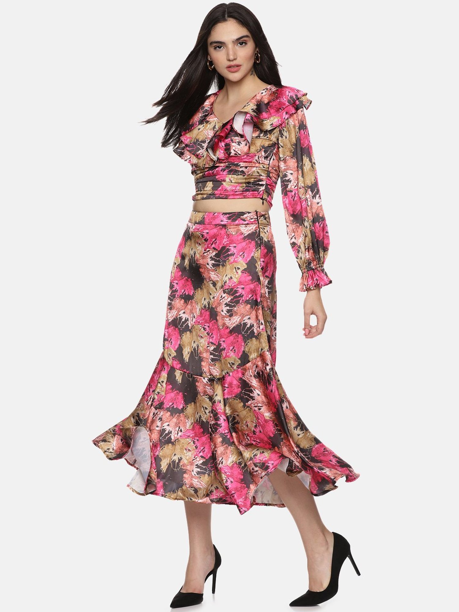 ISU Multicolor Abstract Print A Line Midi Skirt