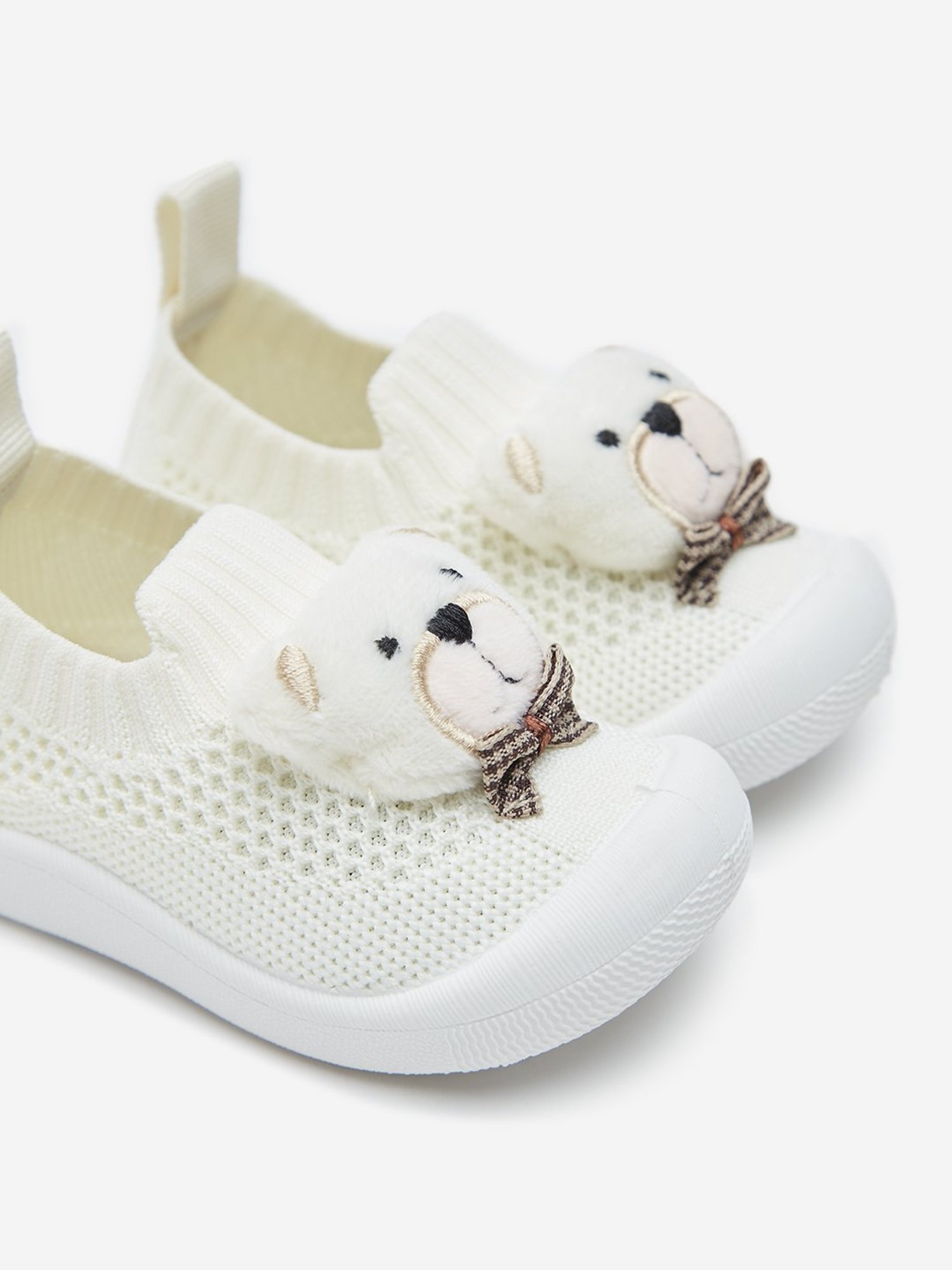 Yellow by Westside Light Beige Bear Applique Slip-On Shoes