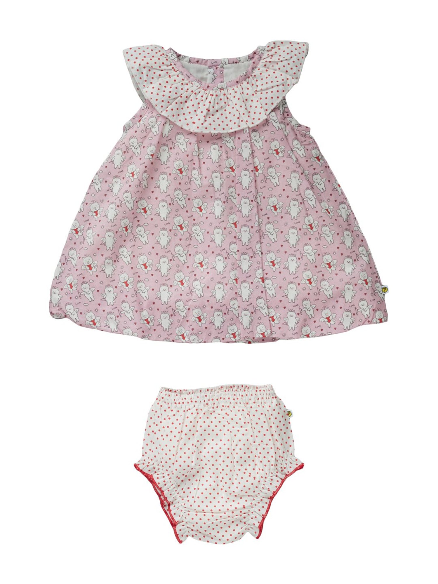 Pranava Kids Light Pink Cotton Printed Dress & Bloomer