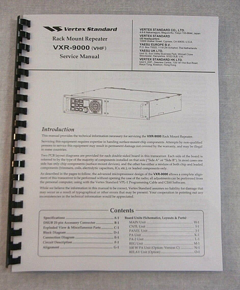 Vertex VXR-9000 Service Manual - ring bound with protective covers!