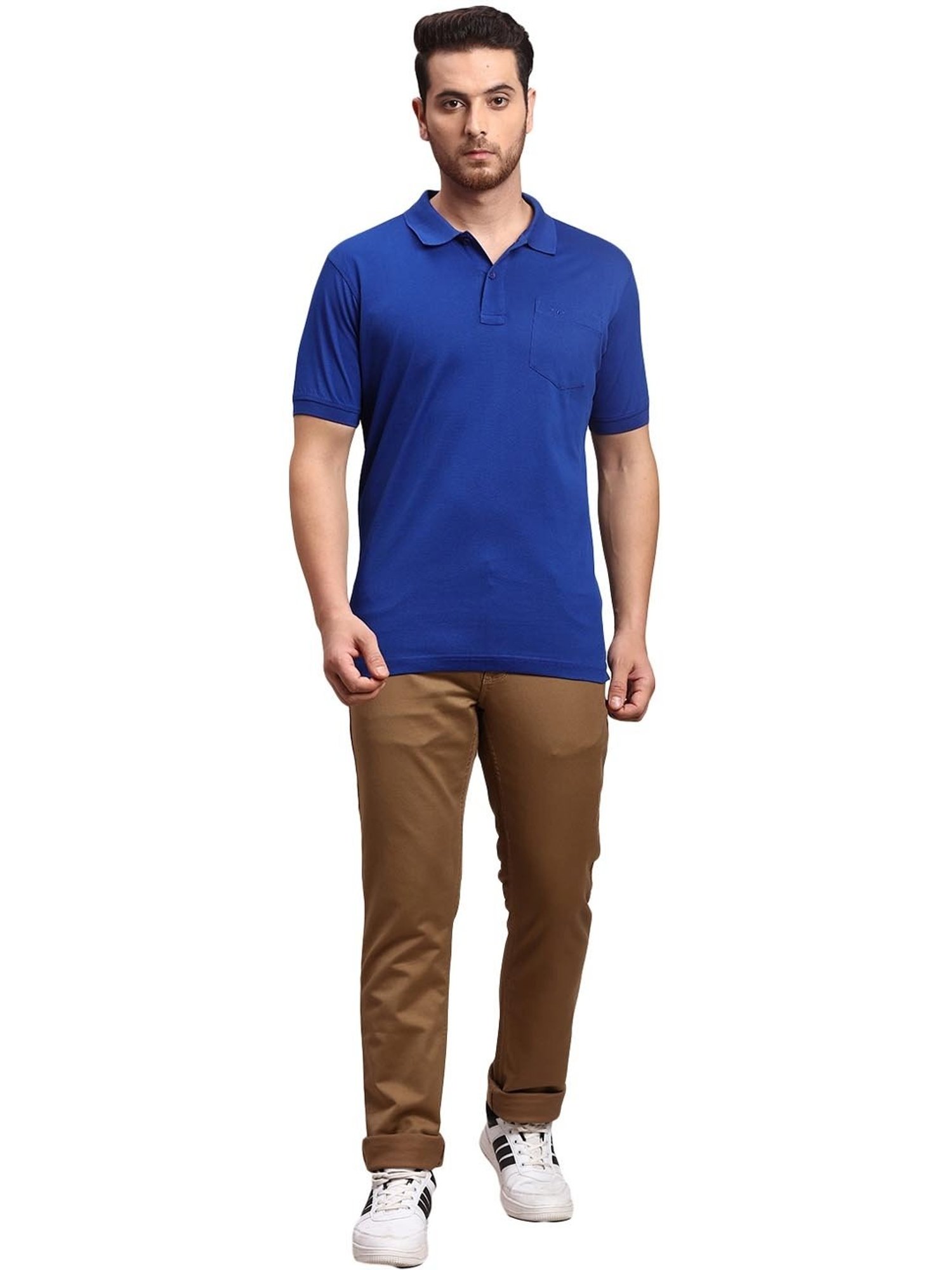 ColorPlus Blue Cotton Regular Fit Polo T-Shirt