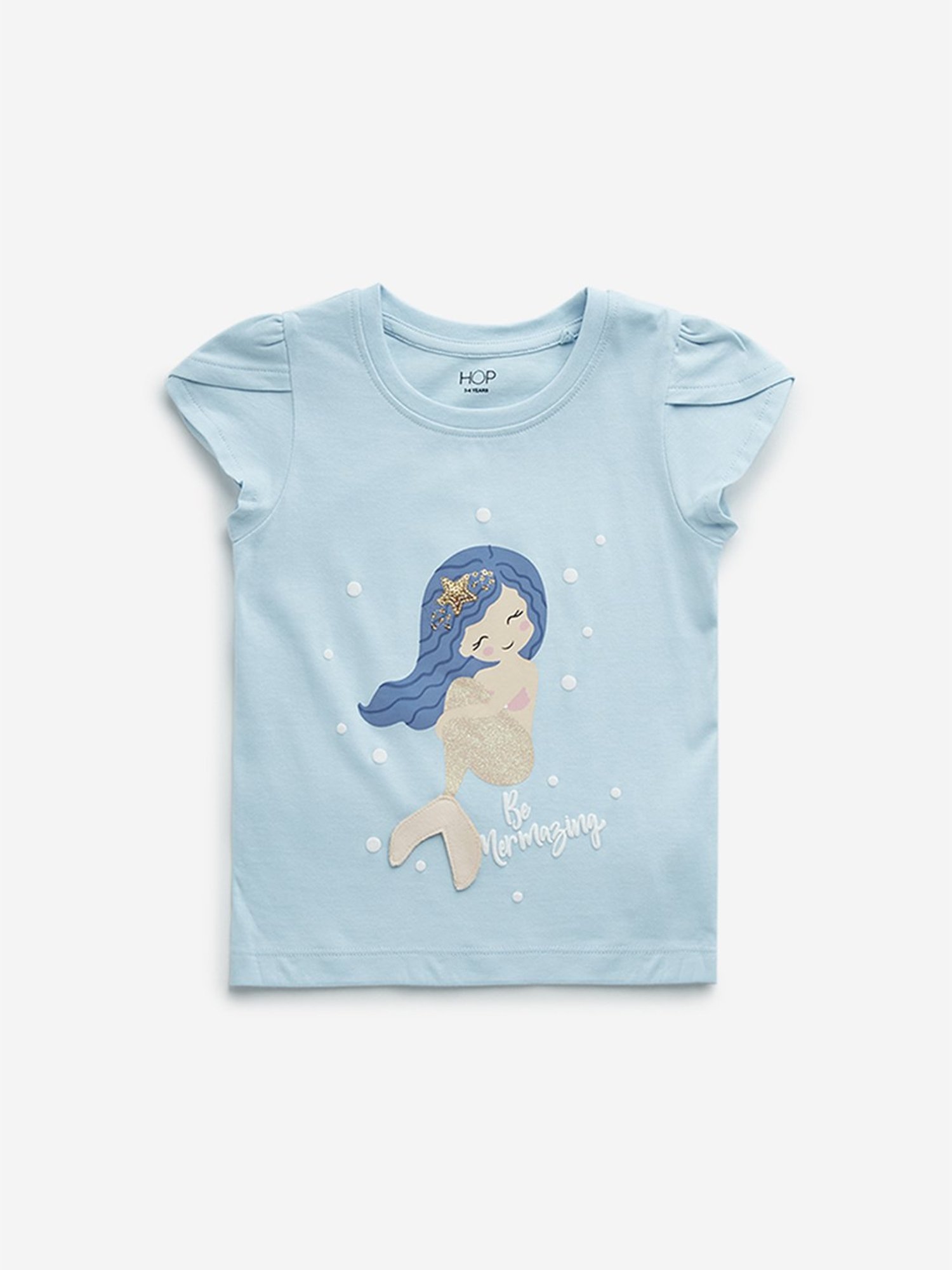 HOP Kids by Westside Light Blue Mermaid Design Cotton T-Shirt