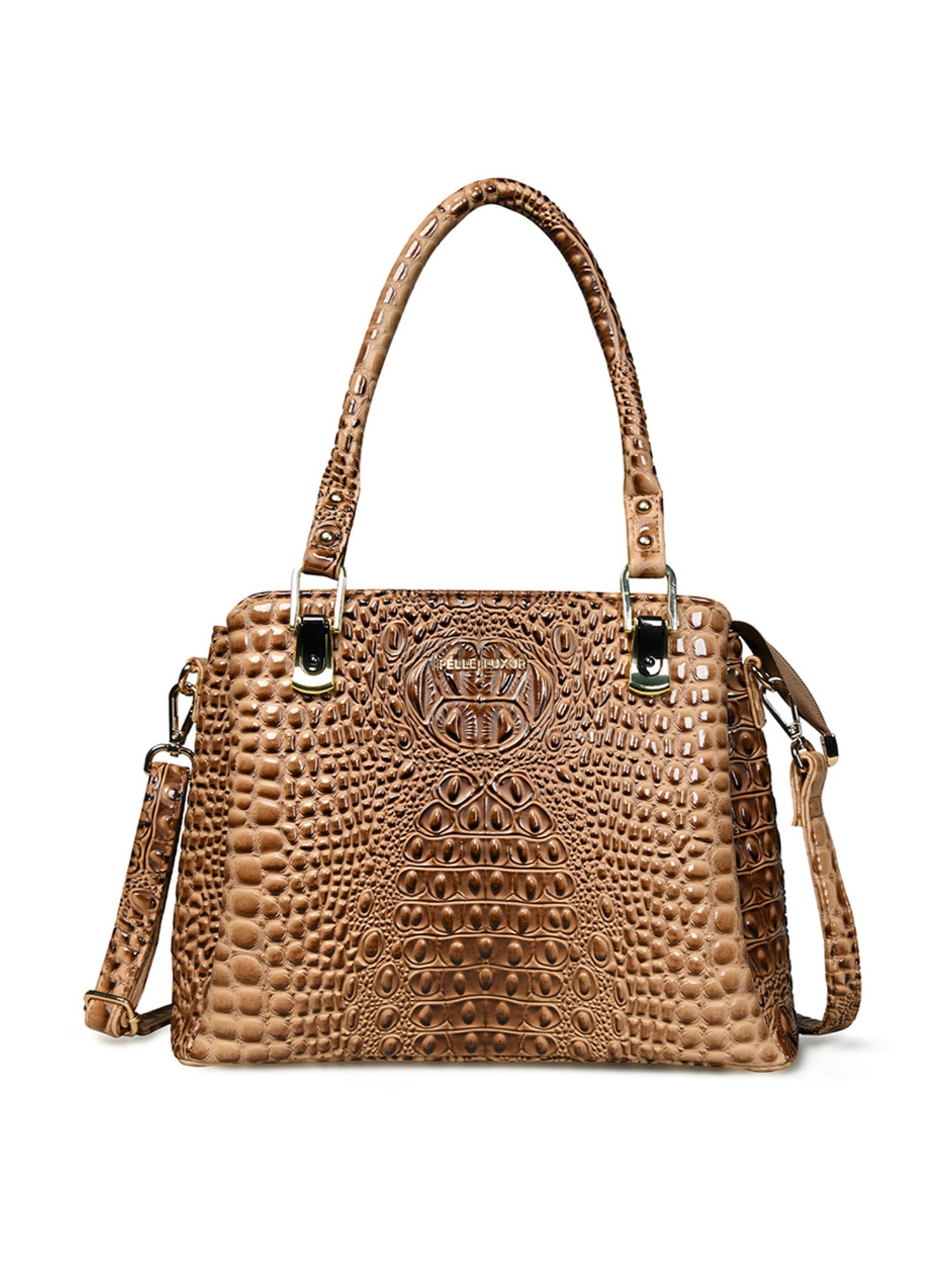 PELLE LUXUR Camel Brown Animal Effect Medium Satchel