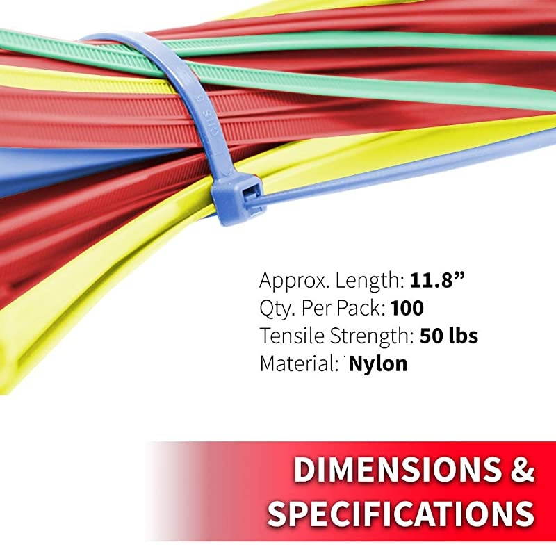 AC11SD100 118Inch Assorted Color Standard Duty Color Cable Tie Assorted Nylon 100Pack
