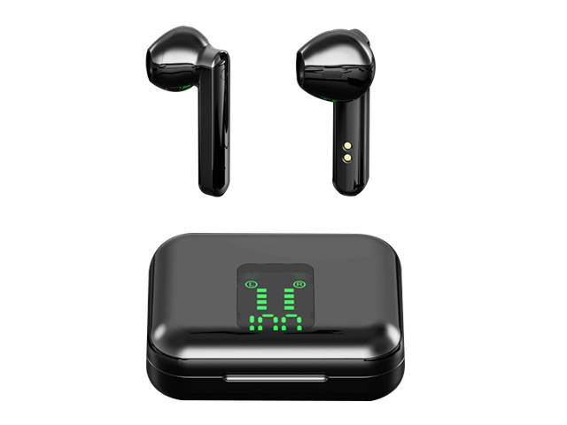 Hilinston Smart Bluetooth 5.0 Headset Smart Noise Reduction Wireless Digital Display LED Touch Semi-in-ear Headset 9H Battery Life HD call Wireless Sports Headset,Black,BE02