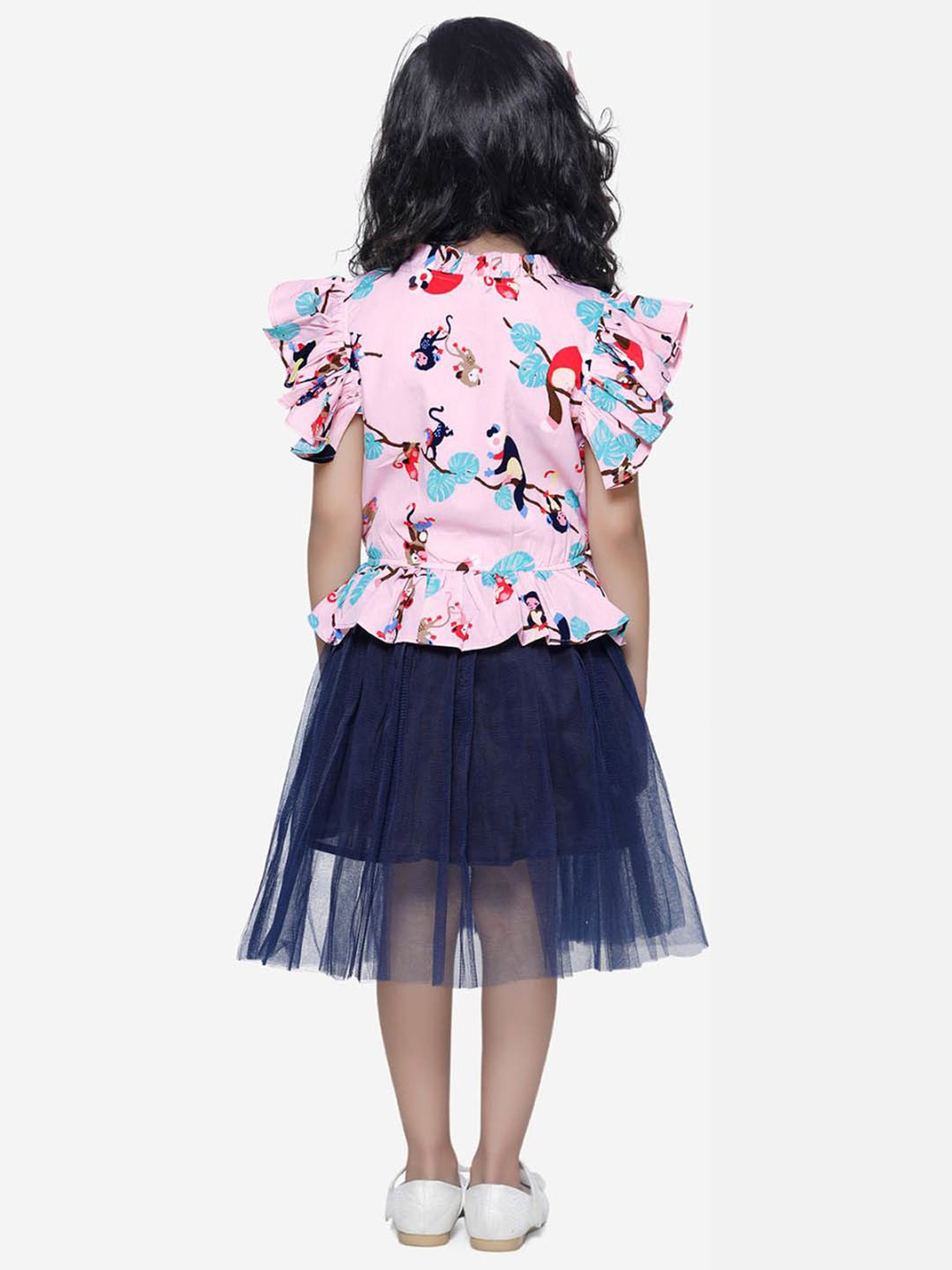 LilPicks Kids Pink & Navy Printed Dress