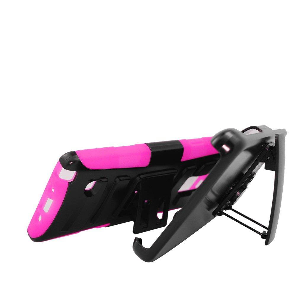 Aimo Wireless For Samsung Galaxy Note 4 (AT&T/Sprint/T-Mobile) Black Armor w/stand, Hot Pink skin& Black Belt Clip