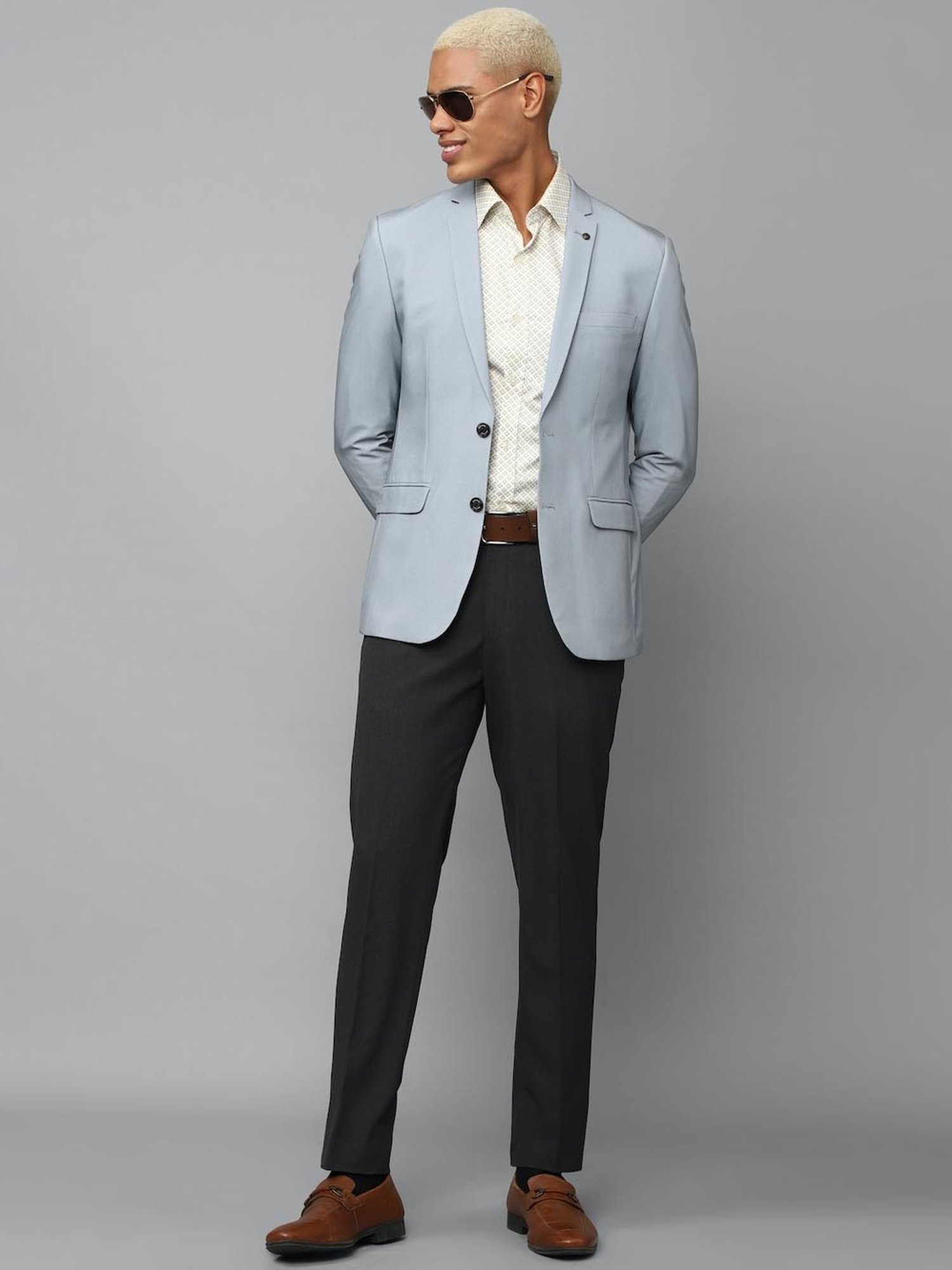 Allen Solly Blue Slim Fit Self Pattern Blazers