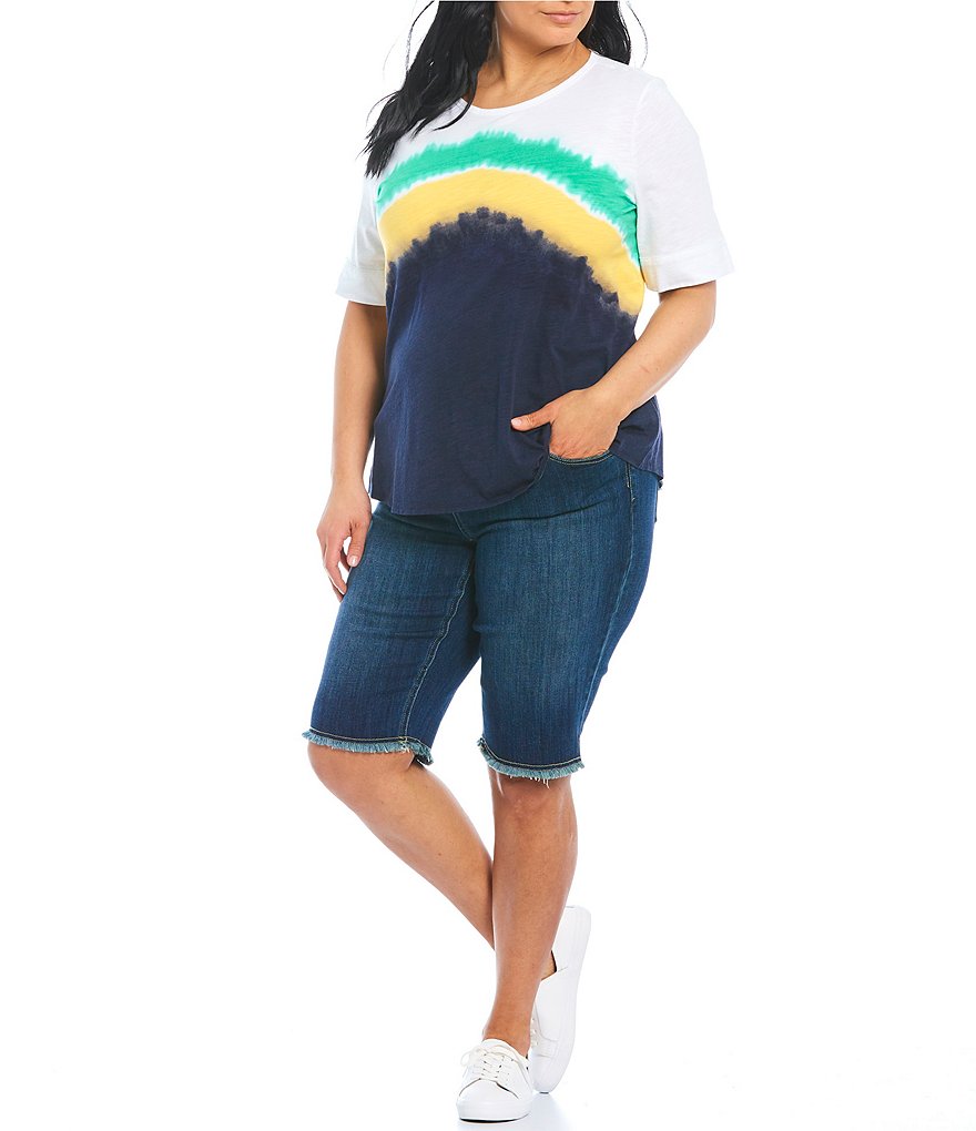 Westbound Plus Size Chevron Tie Dye Short Sleeve Crew Neck Cotton Blend Tee