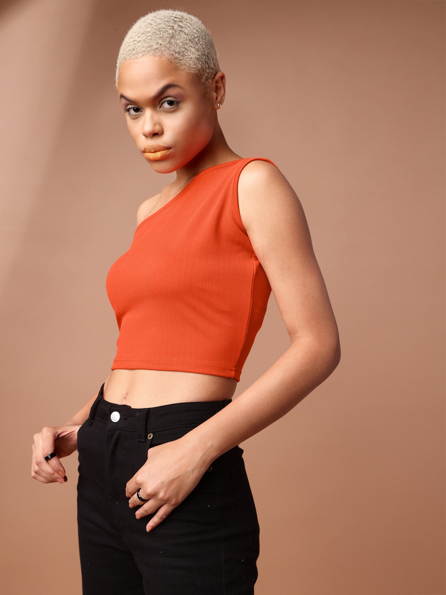 PURVAJA Orange Regular Fit Crop Top