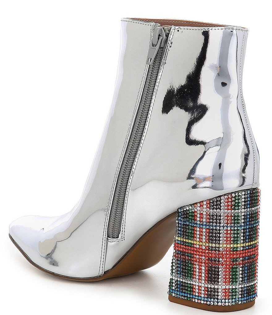 Betsey Johnson Kassie Metallic Embellished Block Heel Pointed Toe Booties