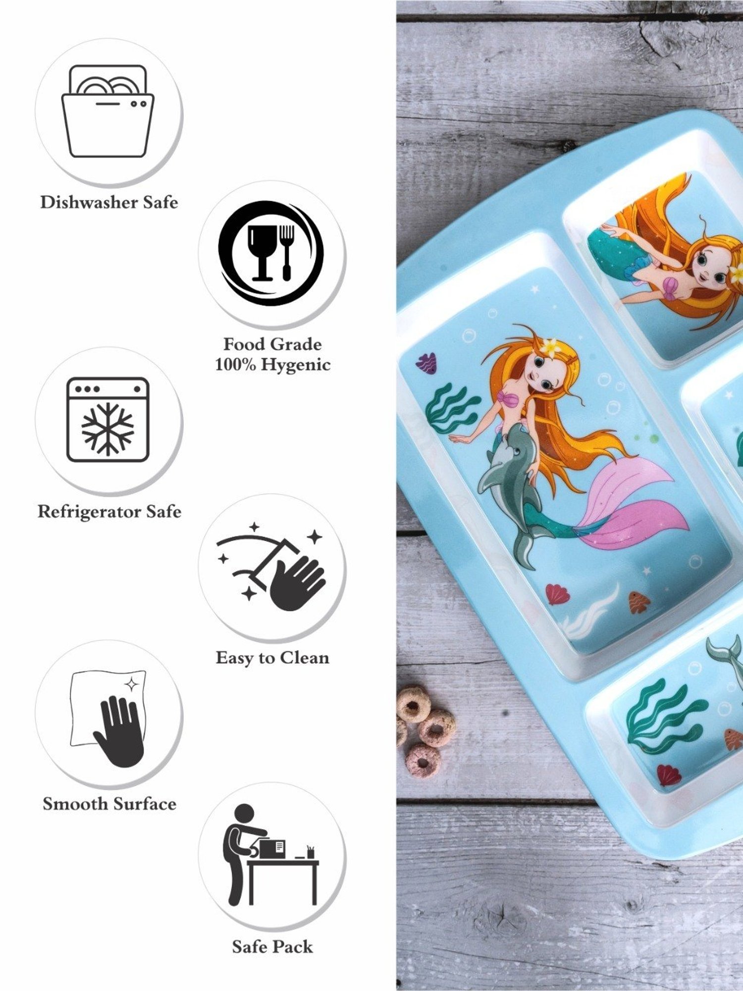 Stehlen Multicolor Melamine Kids Partition Plate - Set of 5