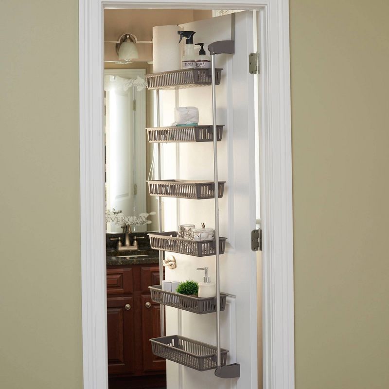 Household Essentials 6 Basket Over-the-Door Storage Rack Gray