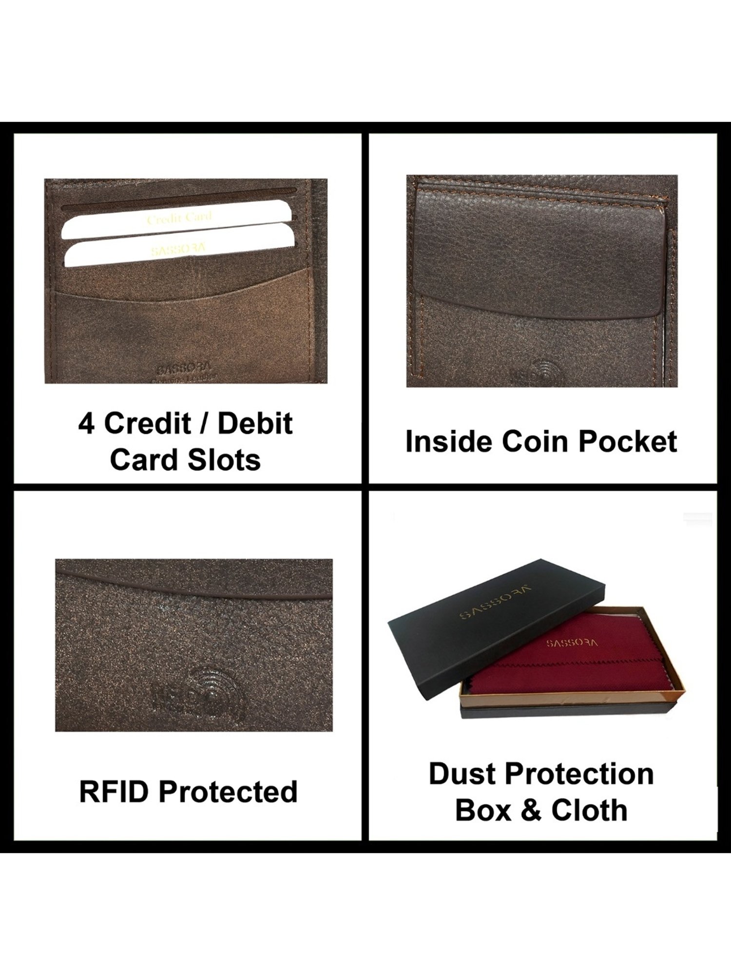 SASSORA JADE Brown Leather Bi-Fold Wallet