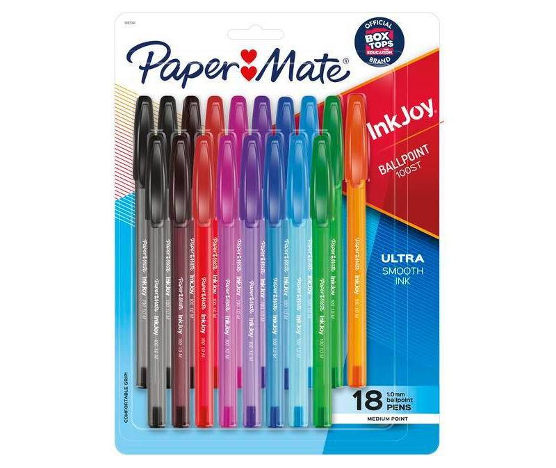 18pk Ballpoint Pens Capped InkJoy 100ST 1.0mm Multicolored - PaperMate
