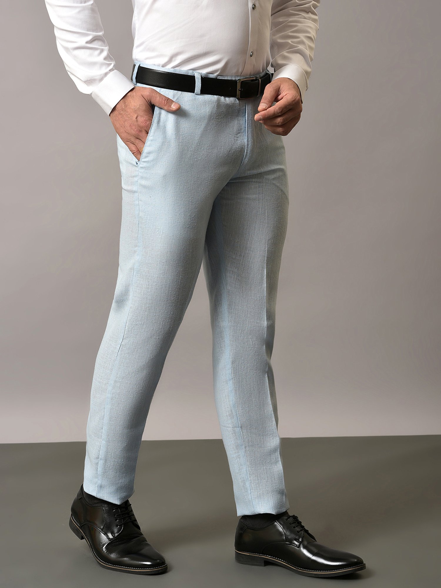 Hangup Sky Blue Regular Fit Flat Front Trousers