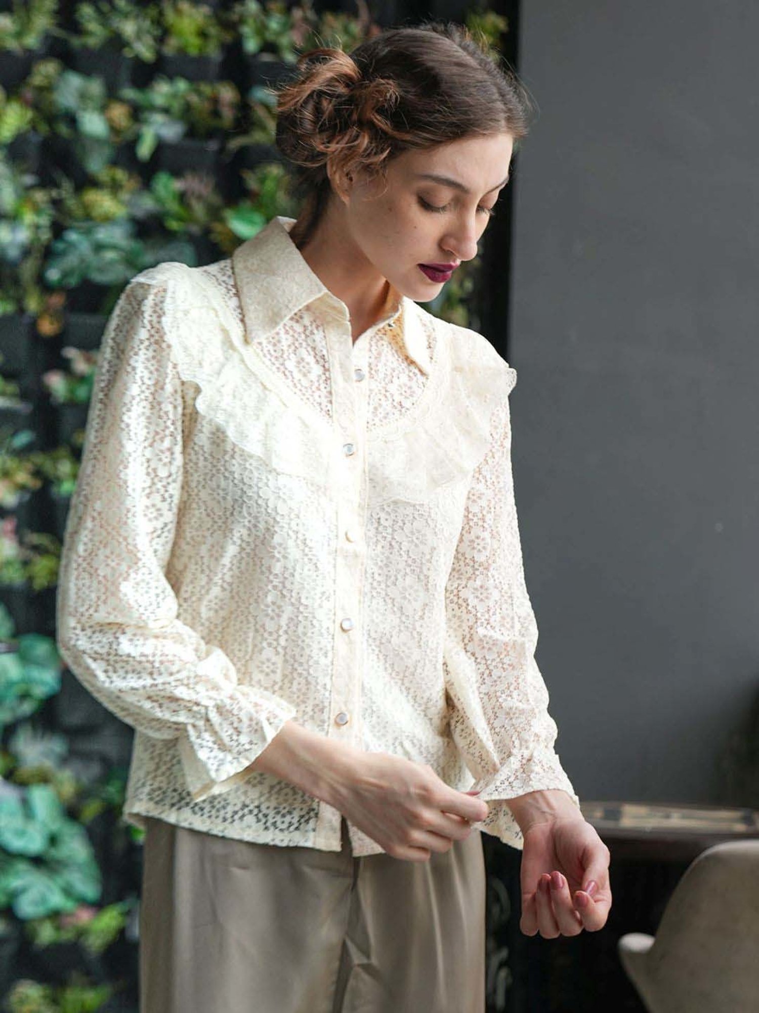 Odette Off-White Self Pattern Shirt