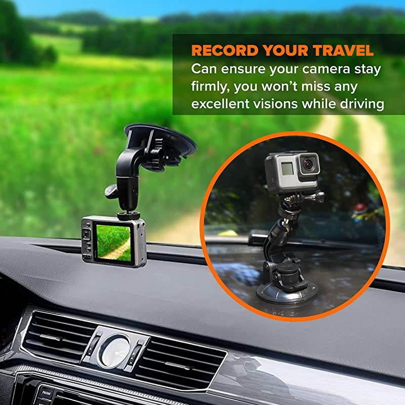 Car Suction Cup Mount for GoPro Hero 8 7 6 5 4 3 3+ 2 Session Black Silver XIAOYI 4K SJCAM Xiaomi Yi EKEN Sports Action Camera Dash Cam Holder Perfect for Boats Vehicle Windshield amp Window