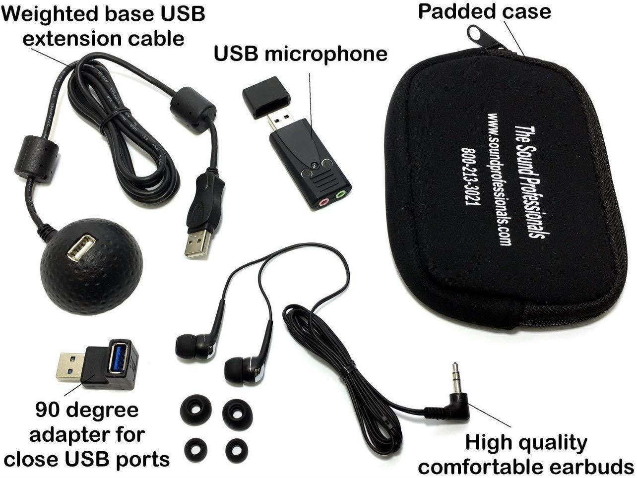 Sound Professionals - USB-MIC-MODEL-6 and accessory kit bundle - includes SP-USB-DOCK-BALL, SP-USB-FLEX-4, SP-EARBUDS-5 and SP-NEOPRENE-POUCH