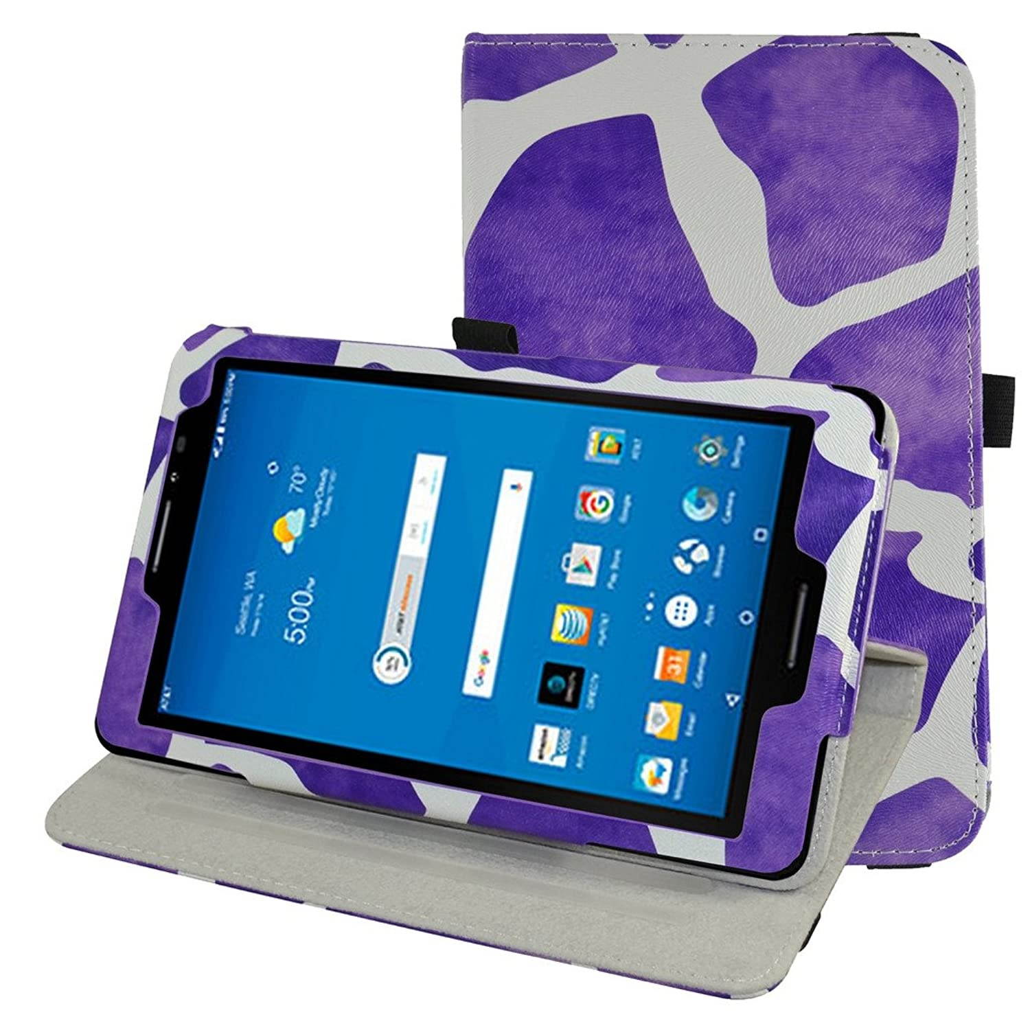 AT&T Trek 2 HD Rotating Case (Model 6461A),Mama Mouth 360 Degree Rotary Stand with Cute Cover for 8" ZTE Trek 2 HD K88 /ZPad 8 K81 Android Tablet,Giraffe Purple