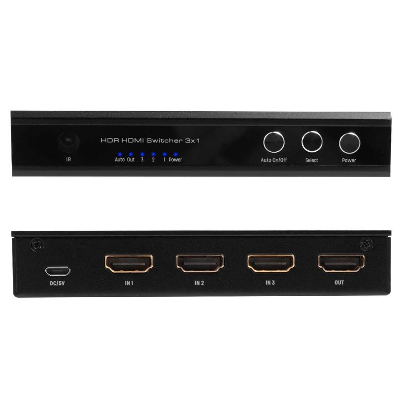 Insten 3-Port 4K HDMI 2.0 Switch 3x1 Automatic Switcher with Remote, 4K@60Hz 18Gbps HDCP 2.2 UltraHD 3D HDR10 for HDTV PS4 Xbox One Blu-Ray Projector