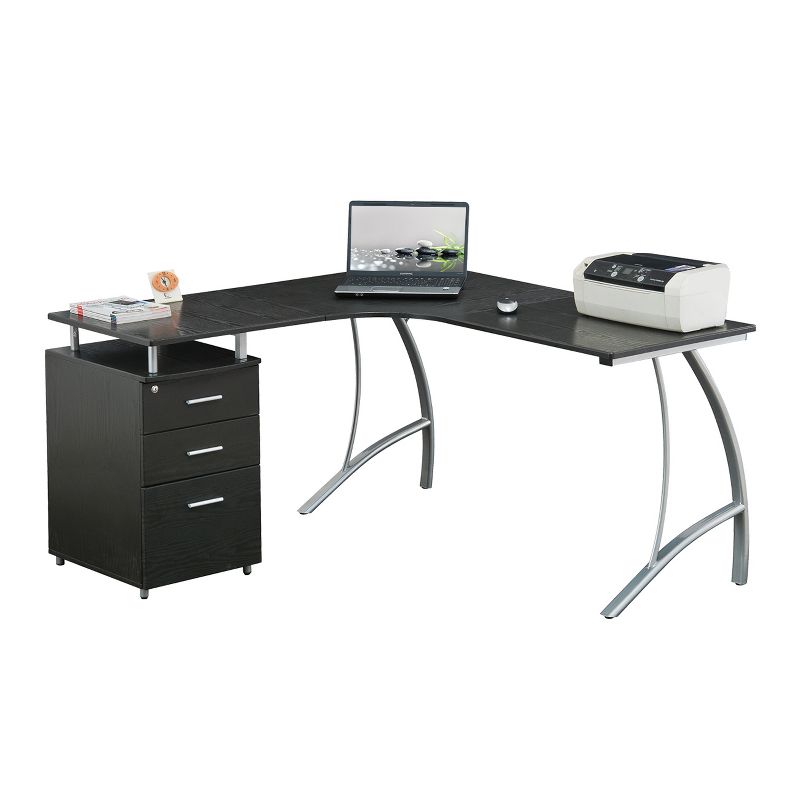 Modern L Shaped Computer Desk with File Cabinet and Storage Espresso Brown - Techni Mobili