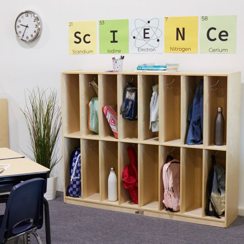 ECR4Kids Birch 16-Section Slim-Fit School Storage Coat Locker with Hooks for Toddlers and Kids