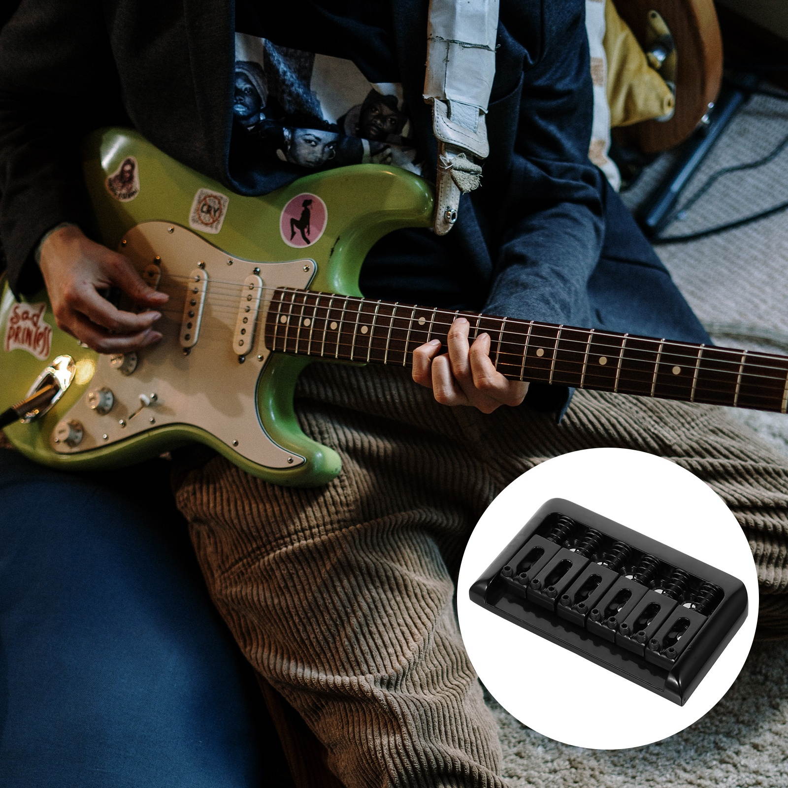 1 Set 6 String Guitar Fixed Bridge Hardtail Bridges Replacement Part (Black)