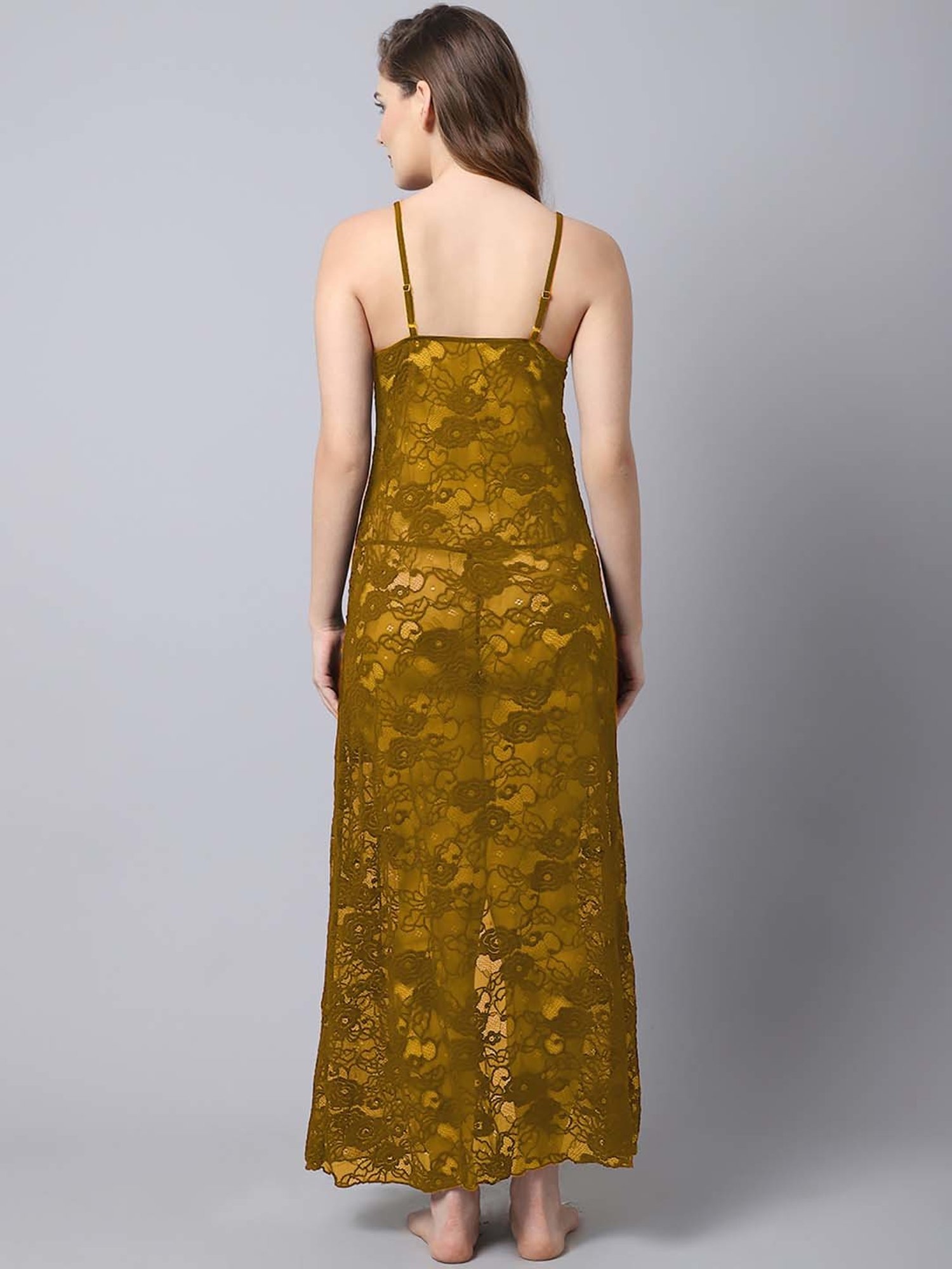 AROUSY Yellow Self Pattern Babydoll