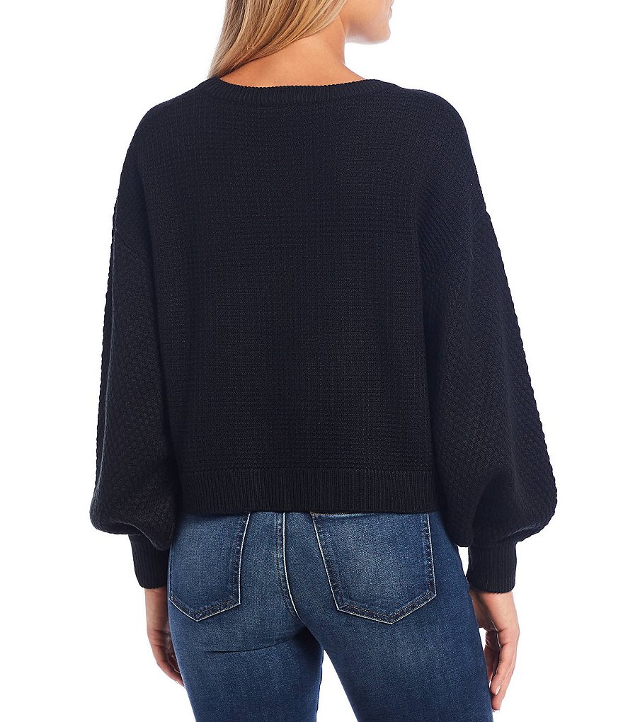A Loves A Round Neck Long Bishop Sleeve Rib Knit Sweater