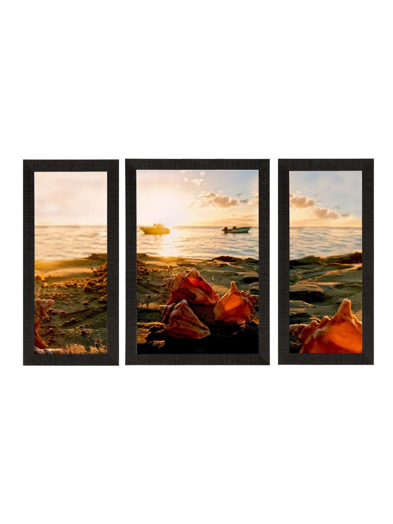 eCraftIndia Set of 3 Beautiful Beach View Satin Matt Texture UV Art Painting