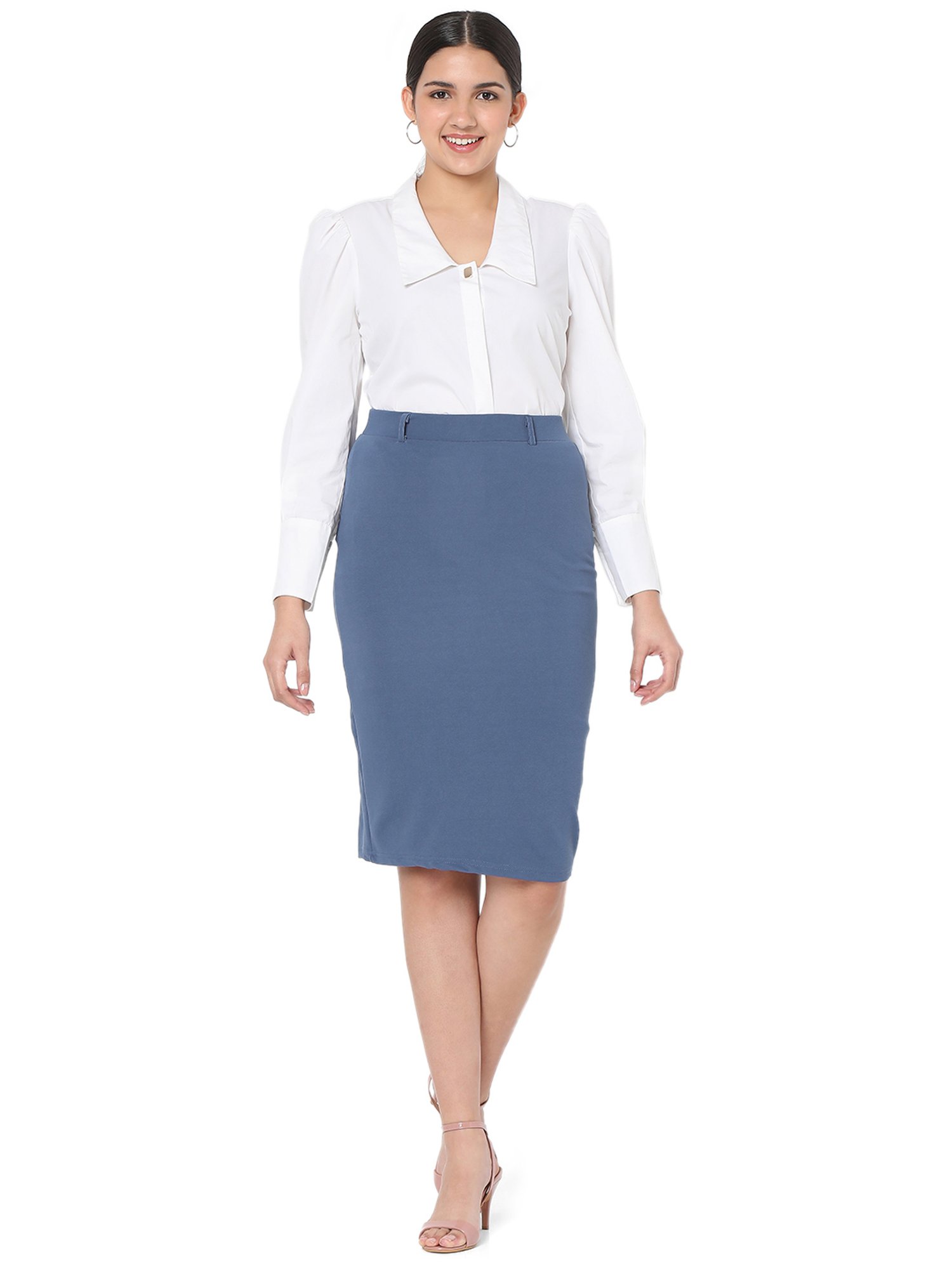 Smarty Pants Blue Cotton Above Knee Skirt