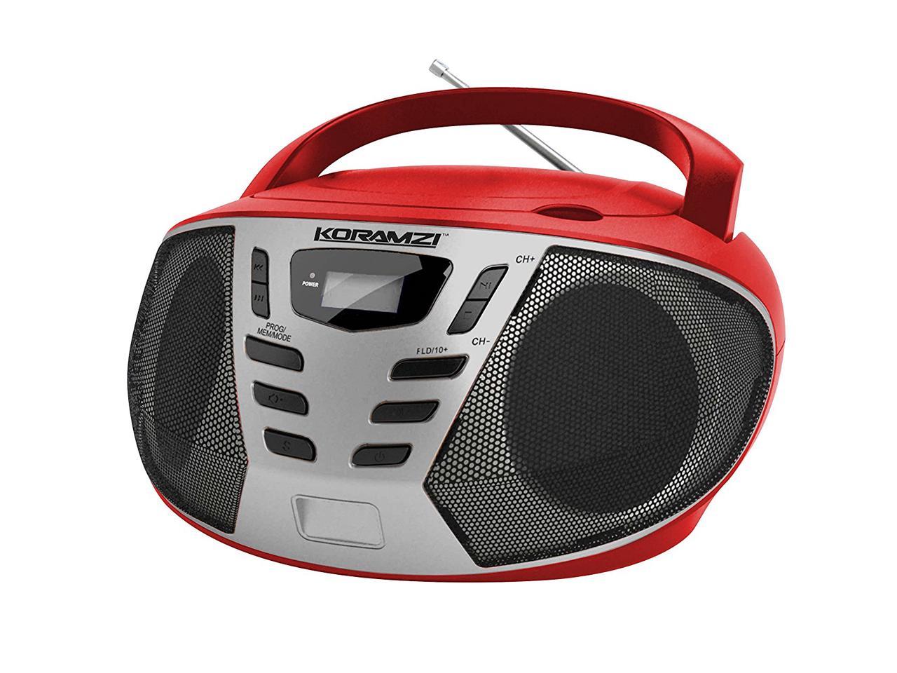 KORAMZI CD55-BKS Portable CD Boombox with AM/FM Radio, Top Loading CD Player, Telescopic Antenna, LCD Display for Indoor & Outdoor, Offices, Home, Restaurants, Picnics, School , Camping