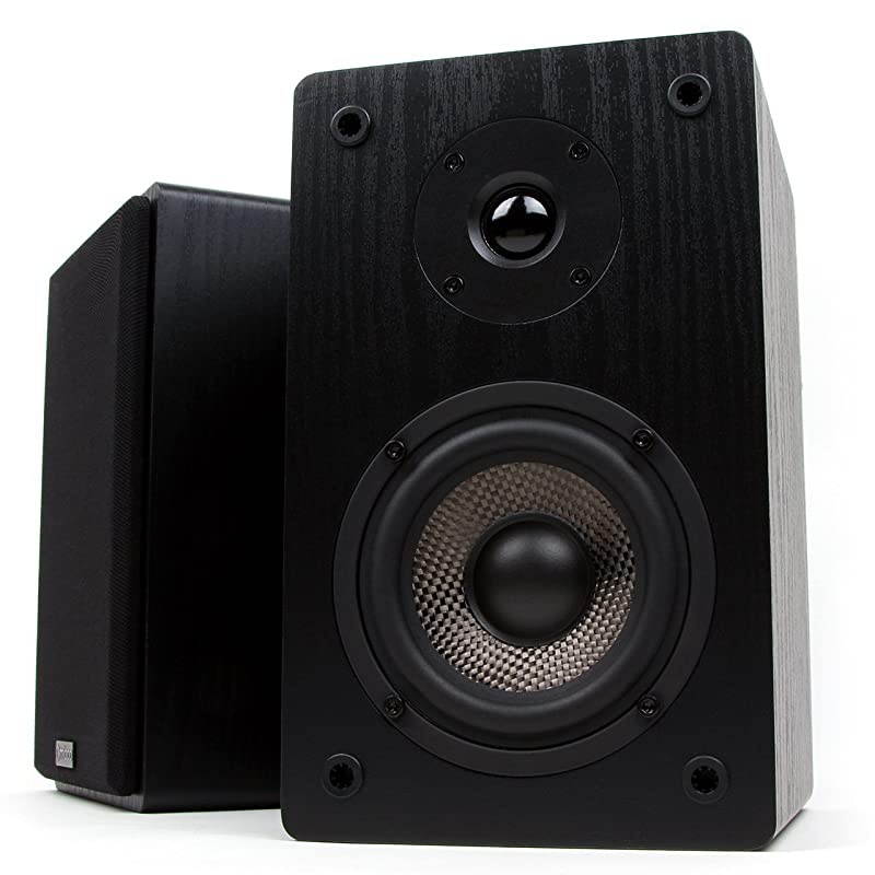 MB42 Bookshelf Speakers Passive Needs Amplifier or Receiver Not for Use Directly with Turntable 4Inch Carbon Fiber Woofer and Silk Dome Tweeter Black Pair Renewed