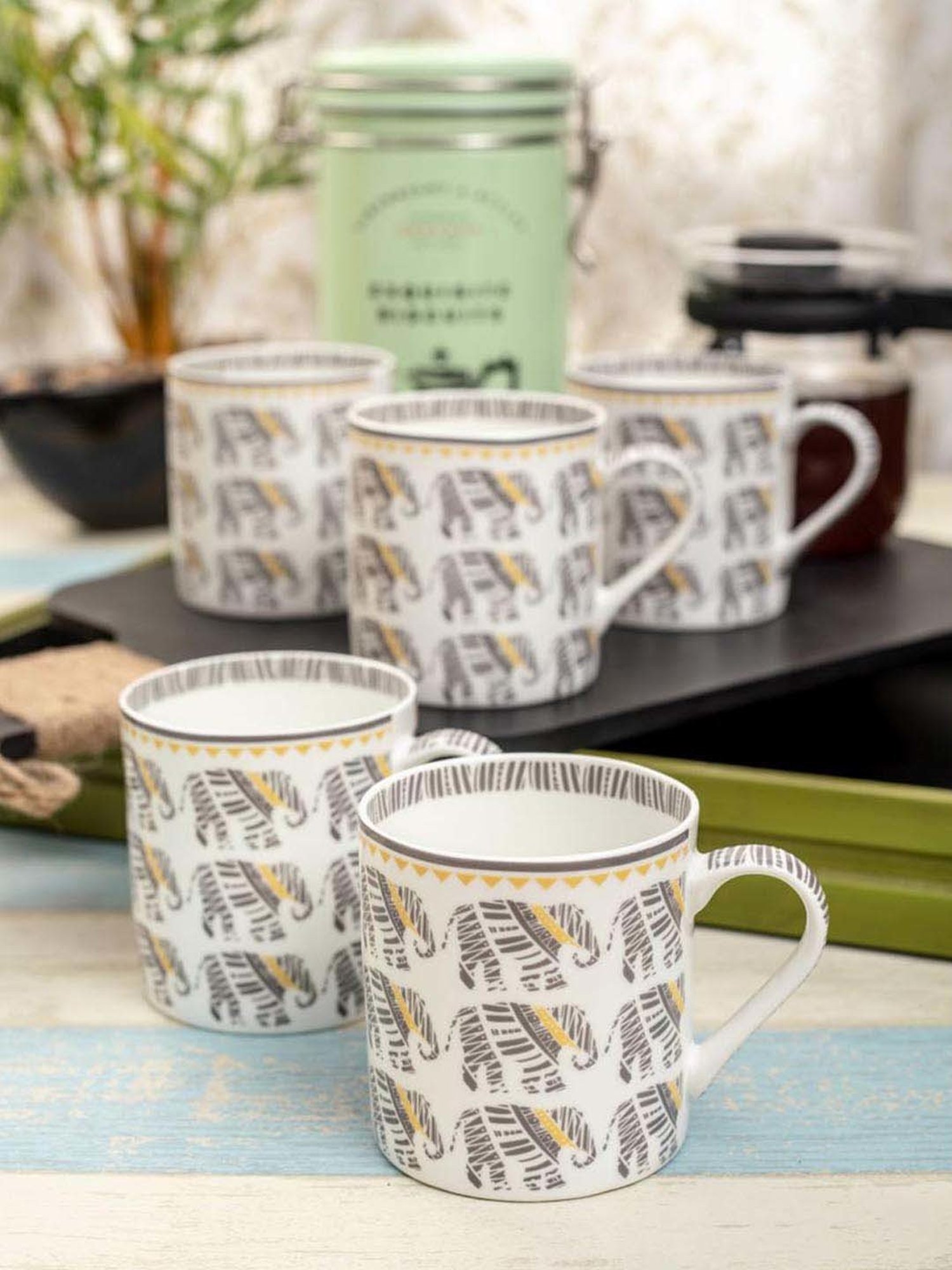 Goodhomes Grey Bone China Coffee Mugs (220 ml) - Set of 6