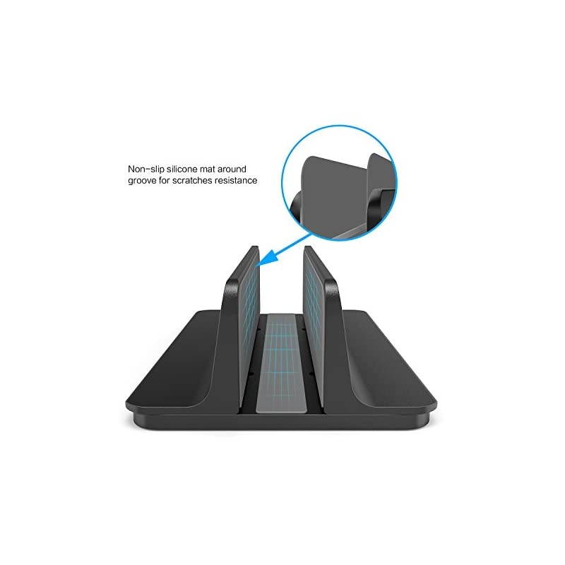 Vertical Laptop Stand Holder,  Desktop Aluminum MacBook Stand with Adjustable Dock Size, Fits All MacBook, Surface, Chromebook and Gaming Laptops (Up to 17.3 inches), Black