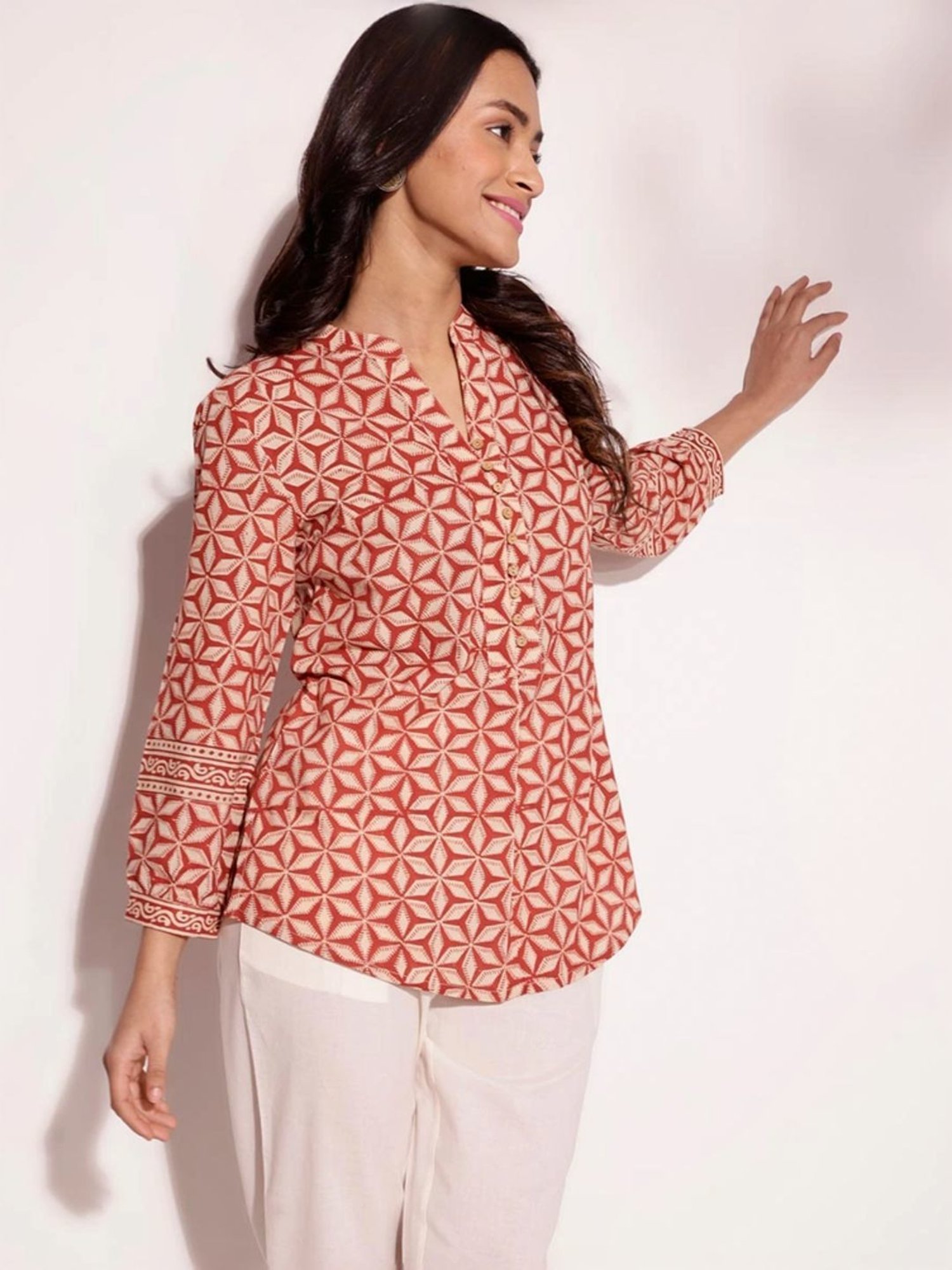 Fabindia Red Cotton Printed Tunic