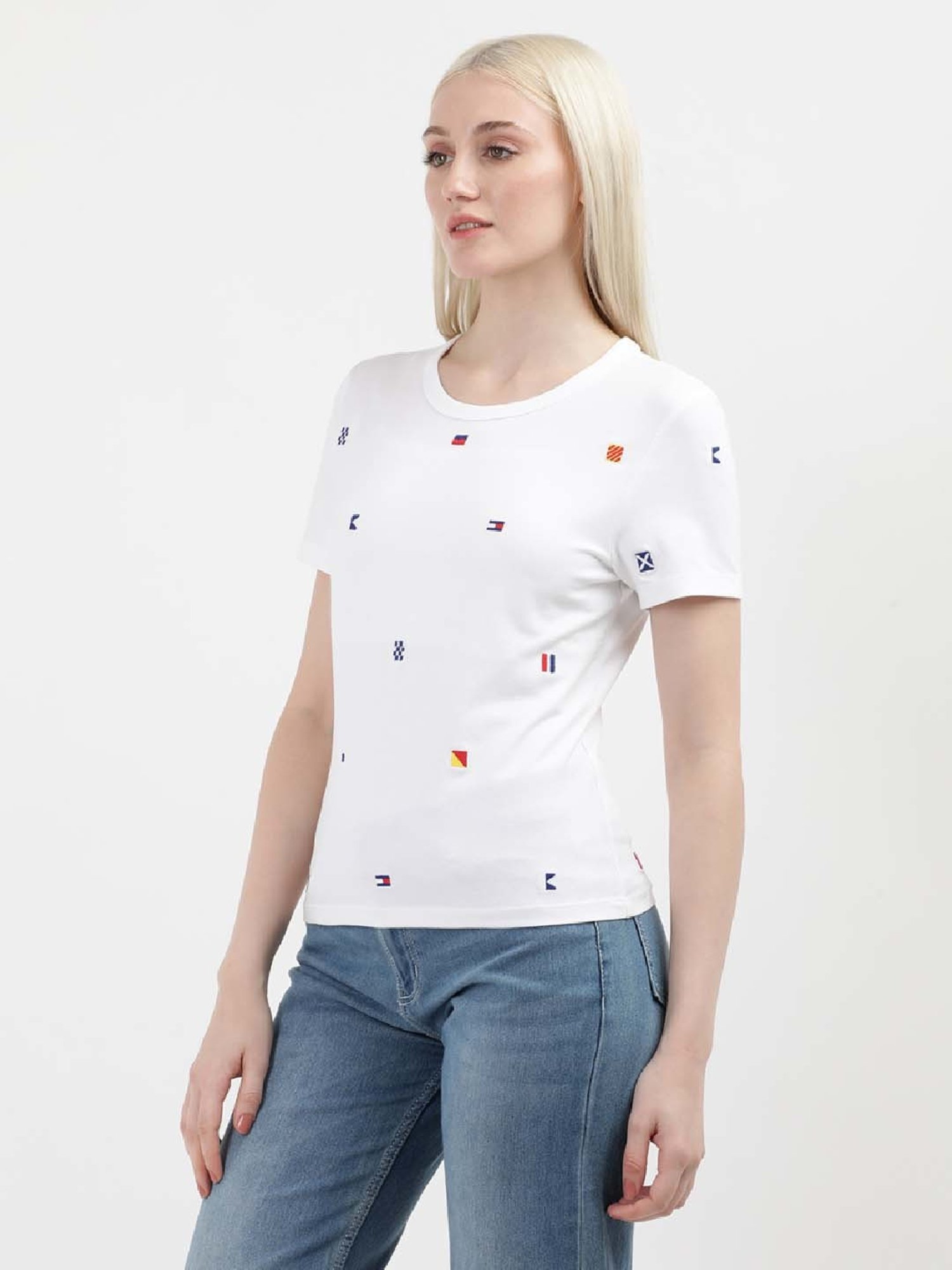 TOMMY HILFIGER White Cotton Embroidered T-Shirt