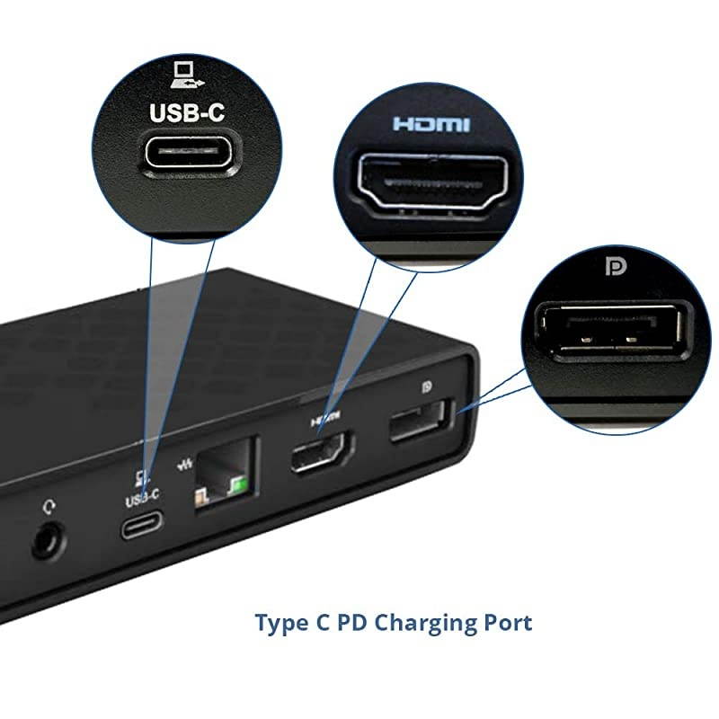 USB C Docking Station w 45W Laptop Power Delivery Dual HDMI+DisplayPort USB 3020 Ethernet AudioMic Jack Bundle 65W AC Adapter CC Cable CA Dongle for Mac amp Windows OS