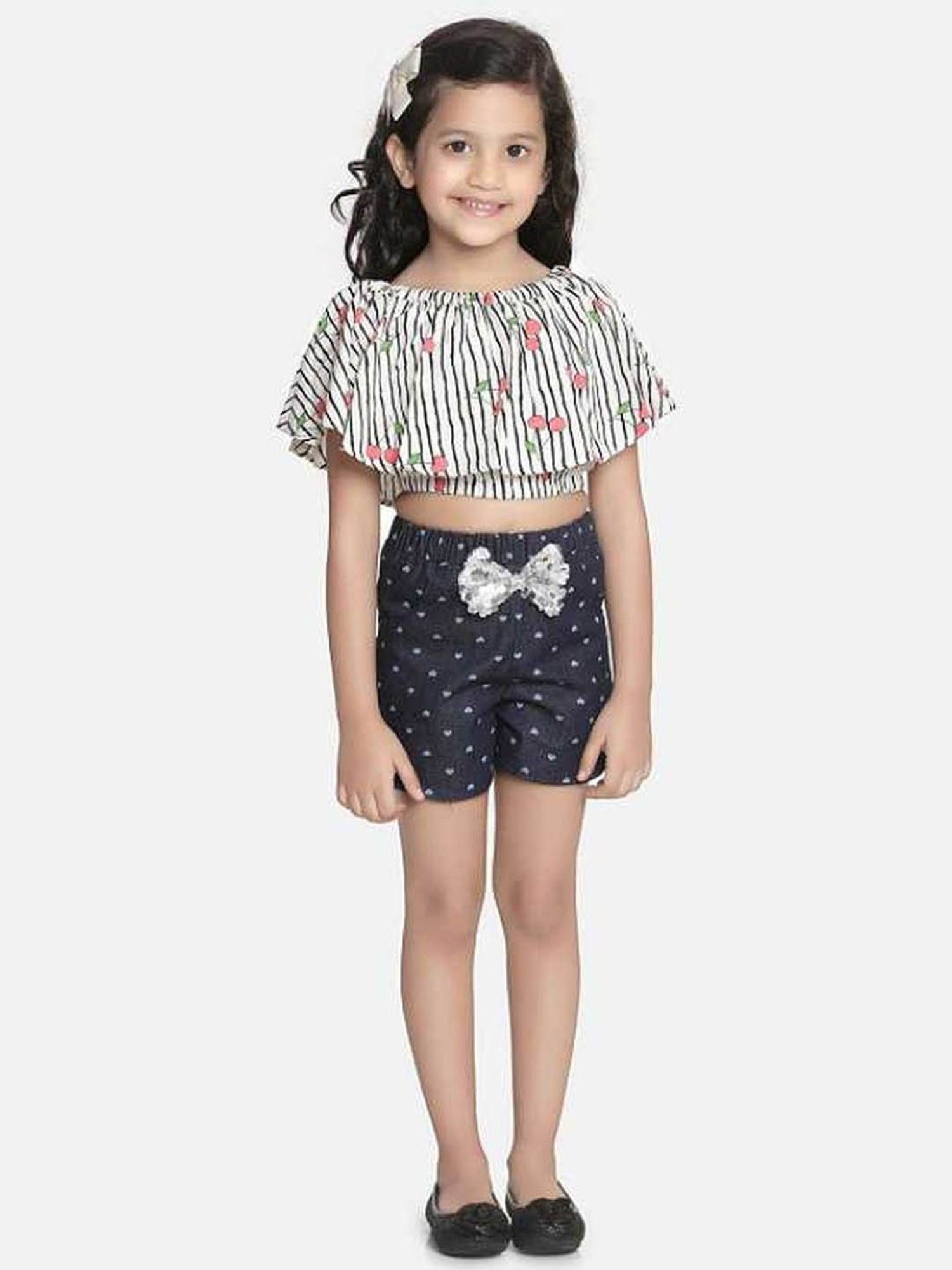 Lilpicks Kids White & Navy Printed Top Set