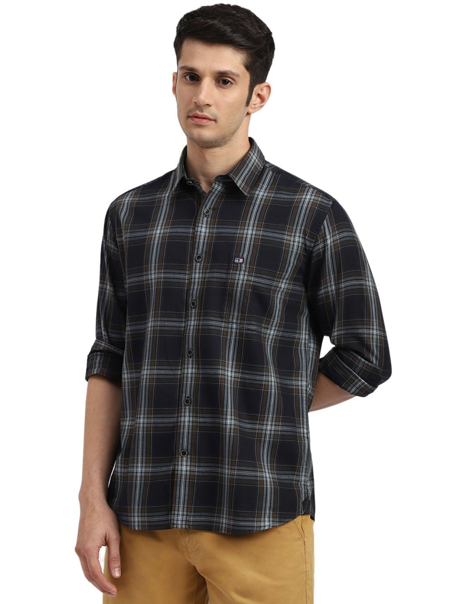 Arrow Black Cotton Slim Fit Checks Shirt