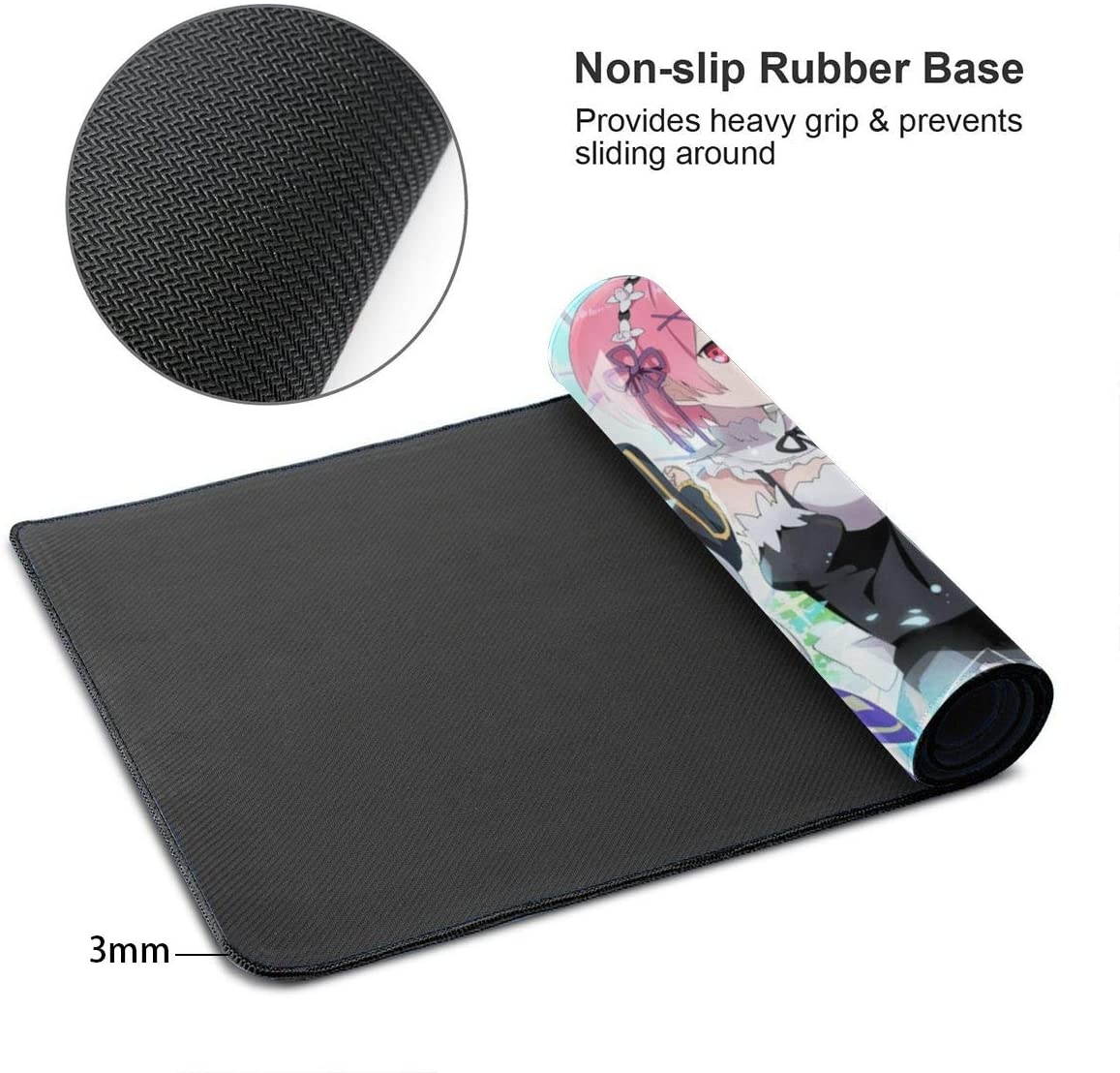 Re Zero Anime Mouse Pad Gaming Mouse Pads Non-Slip Rubber Base Mouse Pad Desk Accessories Keyboard Pad Large Size (29.5x15.8 in / 75x40cm) for Work Gaming Office Home