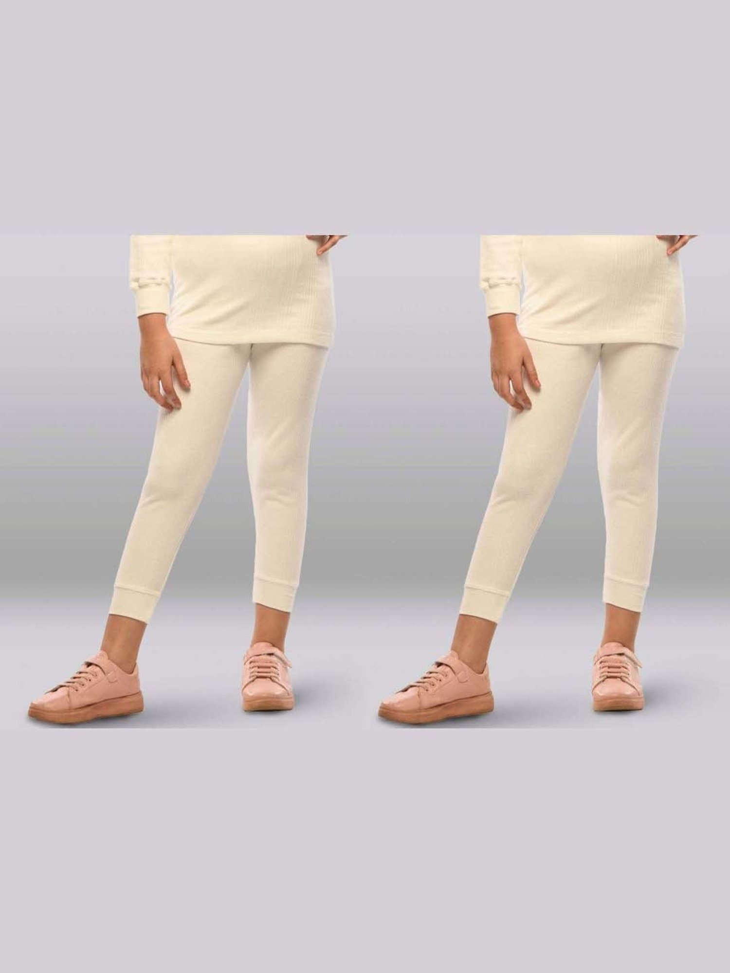 LUX Inferno Girls White Skinny Fit Thermal Pants (Pack of 2)