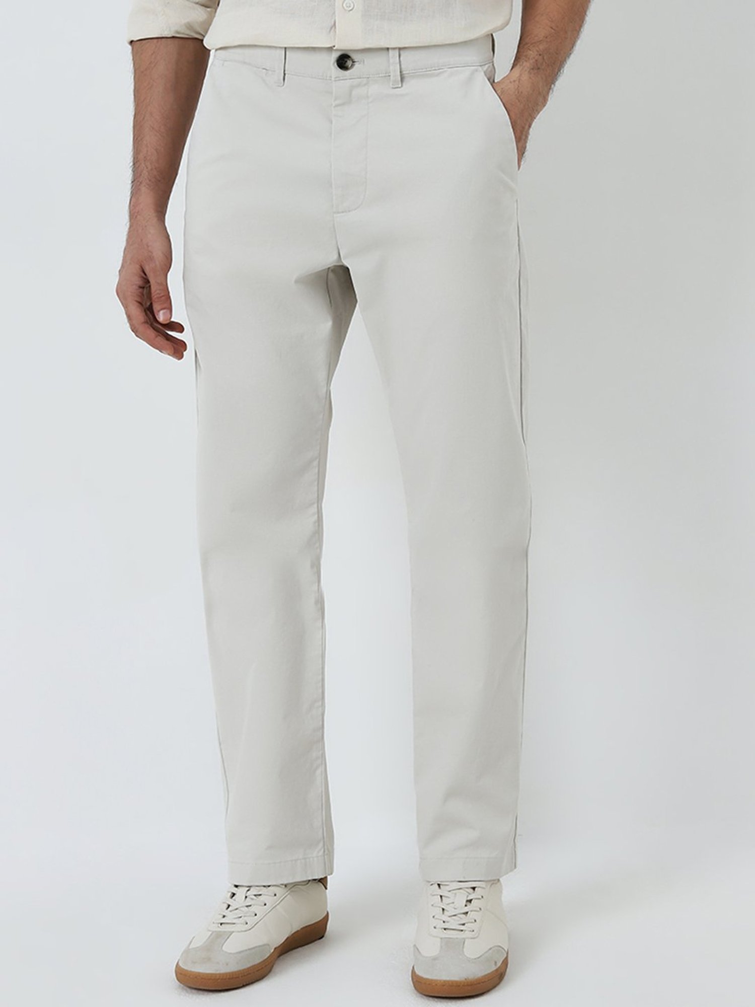 Ascot by Westside Off-White Relaxed-Fit Mid-Rise Cotton Blend Chinos