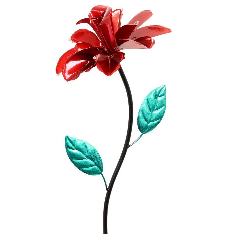 39" Metal Rose Spinning Garden Stake Red - Exhart